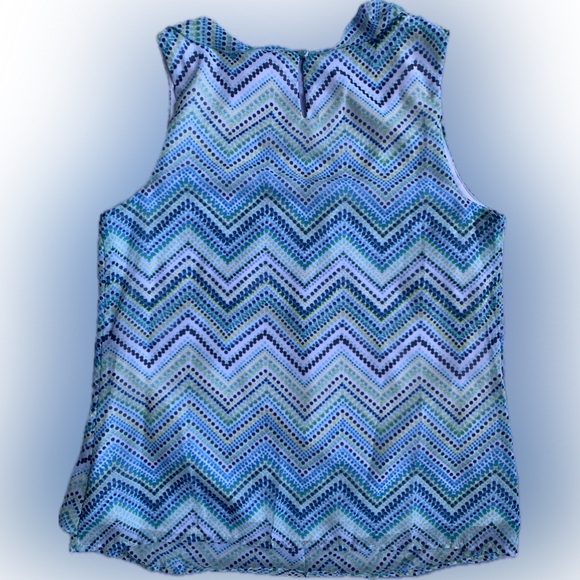 blue & green sheer summer sleeveless blouse with liner, medium | Dressbarn - Picture 2 of 9